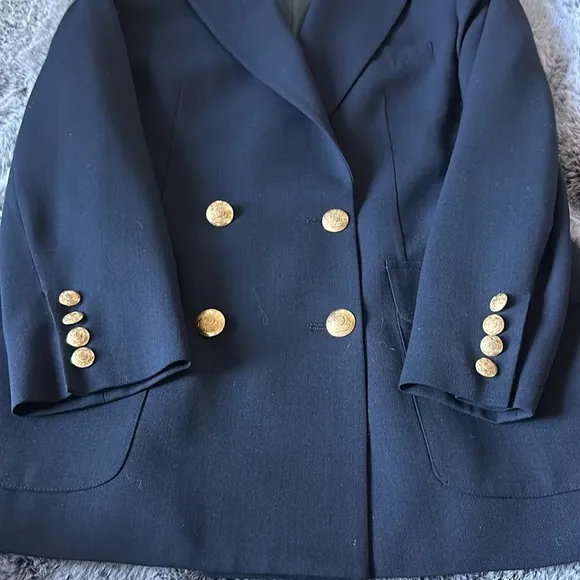 LRL CLASSIC RALPH LAUREN WOOL NAVY GOLD vintage BLAZER size 10 Petite