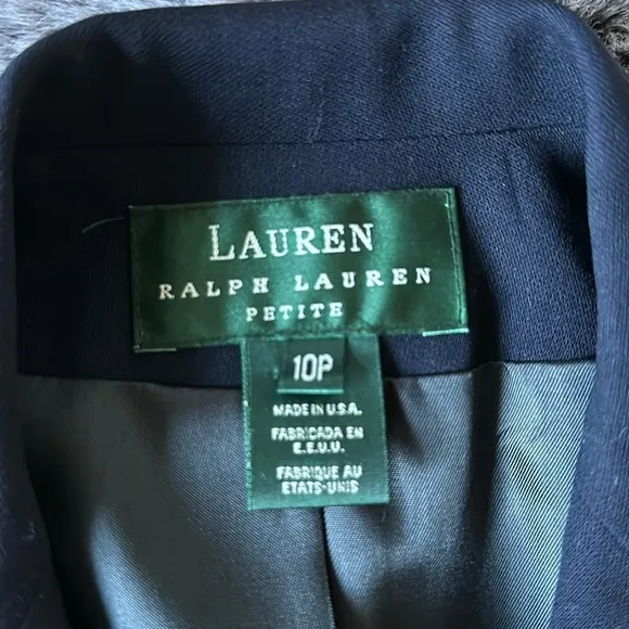 LRL CLASSIC RALPH LAUREN WOOL NAVY GOLD vintage BLAZER size 10 Petite
