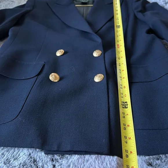 LRL CLASSIC RALPH LAUREN WOOL NAVY GOLD vintage BLAZER size 10 Petite