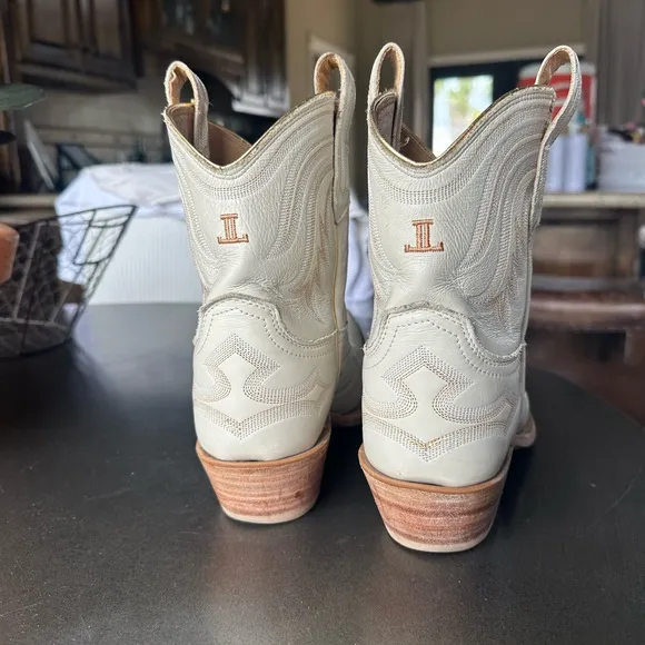 Lucchese Cream Heeled Boots with Western Stitching