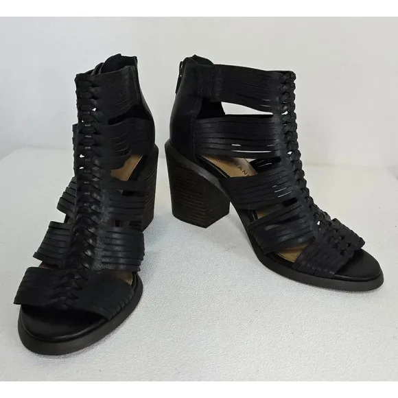 Lucky Brand Darvie Leather Black Sandal Bootie Strappy Open Toe Shoe 8.5 NEW
