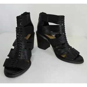 Lucky Brand Darvie Leather Black Sandal Bootie Strappy Open Toe Shoe 8.5 NEW