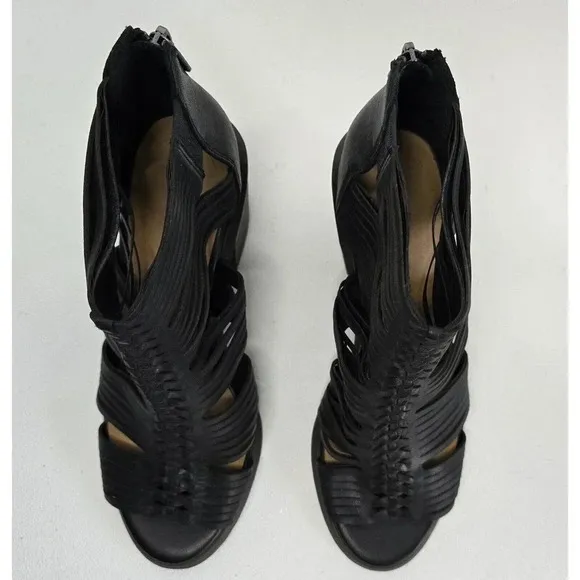 Lucky Brand Darvie Leather Black Sandal Bootie Strappy Open Toe Shoe 8.5 NEW