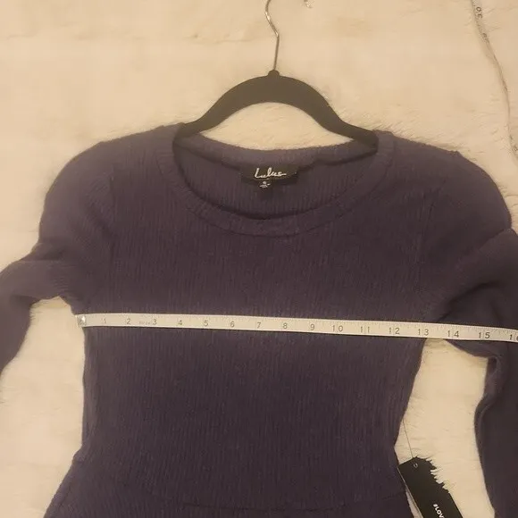 Lulus Fit and Fair Navy Ribbed Long Sleeve Skater Dress size S