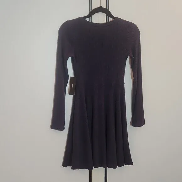 Lulus Fit and Fair Navy Ribbed Long Sleeve Skater Dress size S