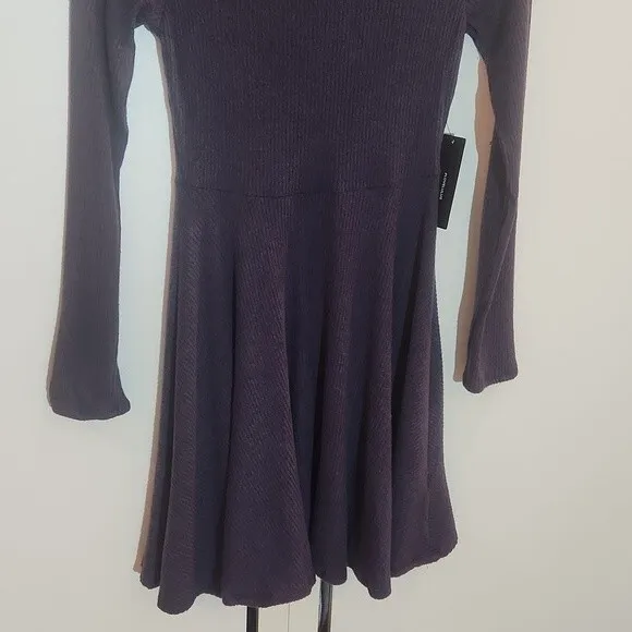 Lulus Fit and Fair Navy Ribbed Long Sleeve Skater Dress size S