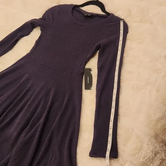 Lulus Fit and Fair Navy Ribbed Long Sleeve Skater Dress size S