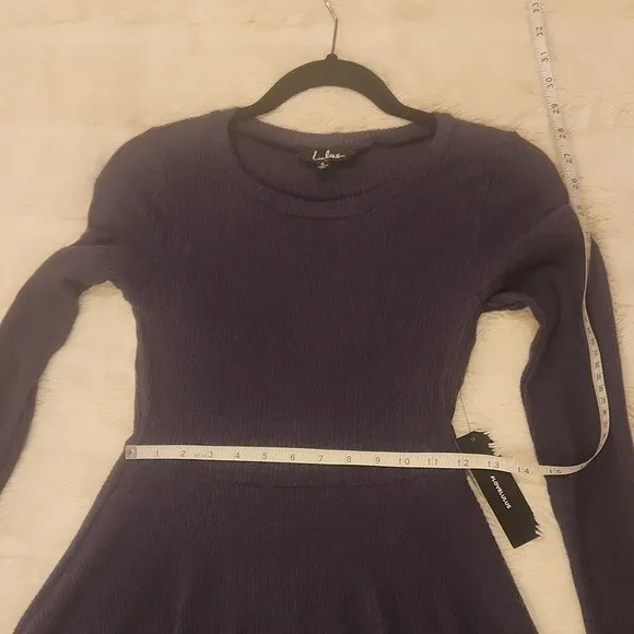 Lulus Fit and Fair Navy Ribbed Long Sleeve Skater Dress size S
