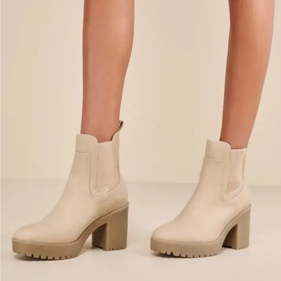 LULUS Good Day Natural Platform Ankle Boots Chinese Laundry Lug Sole 6