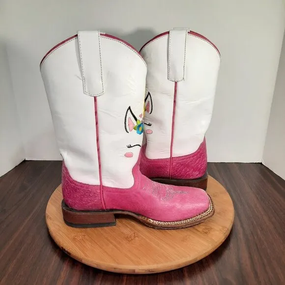 Macie Bean Sinsation Girls Size 4 Boots Pink Unicorn Western Square Toe Cowboy