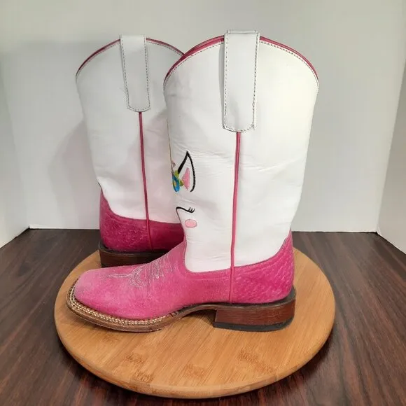 Macie Bean Sinsation Girls Size 4 Boots Pink Unicorn Western Square Toe Cowboy