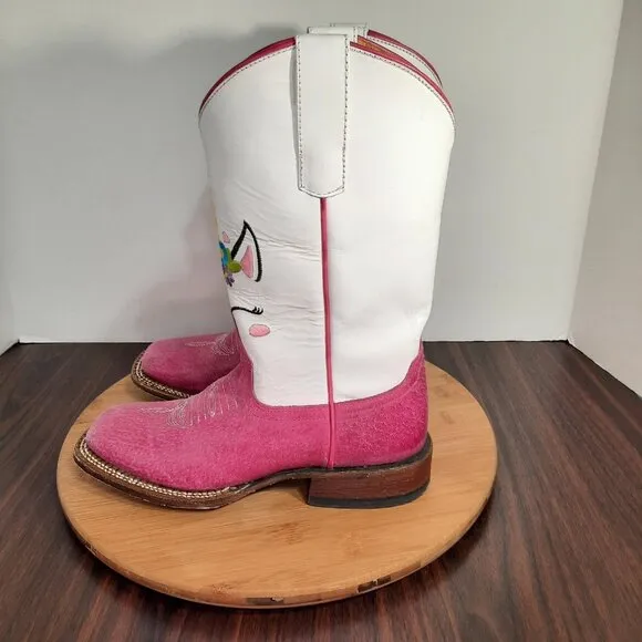 Macie Bean Sinsation Girls Size 4 Boots Pink Unicorn Western Square Toe Cowboy