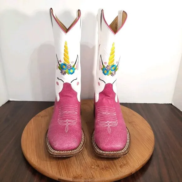 Macie Bean Sinsation Girls Size 4 Boots Pink Unicorn Western Square Toe Cowboy