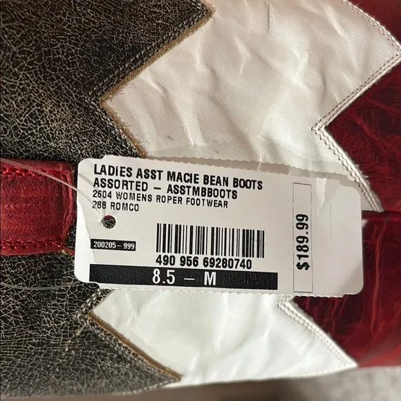 Macie Bean Western Cowboy Boots Brown Red Chevron