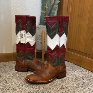 Macie Bean Western Cowboy Boots Brown Red Chevron