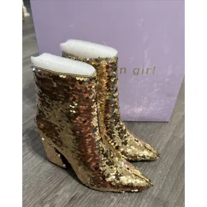 MADDEN GIRL Booties Gold Sequined Cody Pointed Toe Bling, Dance, Glam Boots 5