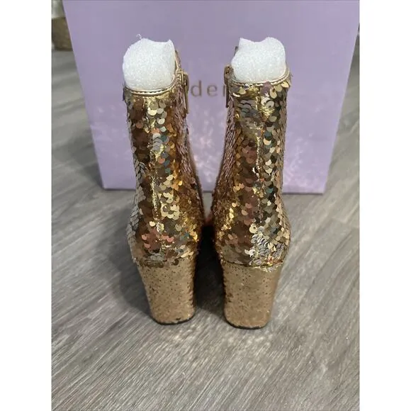 MADDEN GIRL Booties Gold Sequined Cody Pointed Toe Bling, Dance, Glam Boots 5
