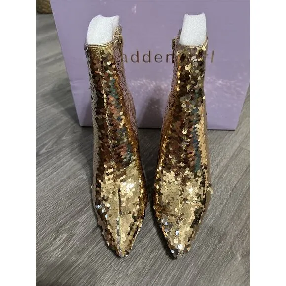 MADDEN GIRL Booties Gold Sequined Cody Pointed Toe Bling, Dance, Glam Boots 5