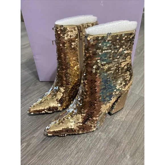 MADDEN GIRL Booties Gold Sequined Cody Pointed Toe Bling, Dance, Glam Boots 5