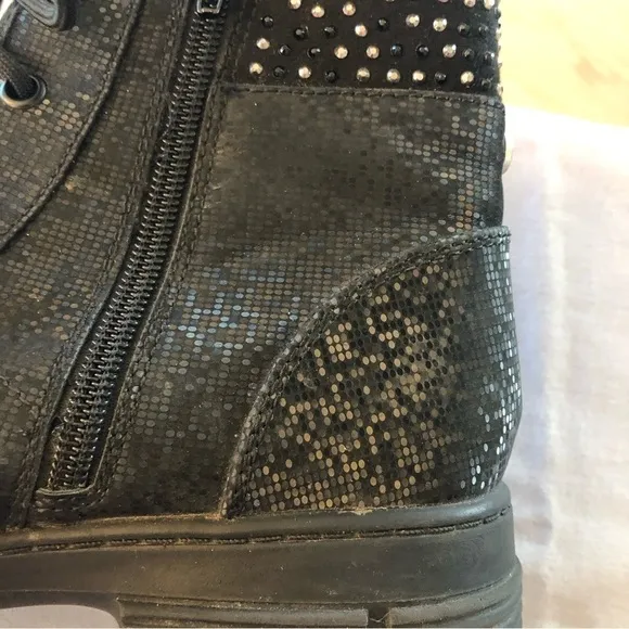 MADDEN NYC black Jgiorgia lace up boots bling inside zipper chunky sole Size 6