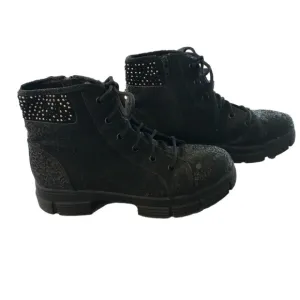 MADDEN NYC black Jgiorgia lace up boots bling inside zipper chunky sole Size 6