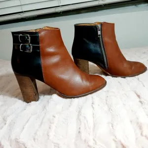 Madewell Brown and Black Ankle Boots with Chunky Heel