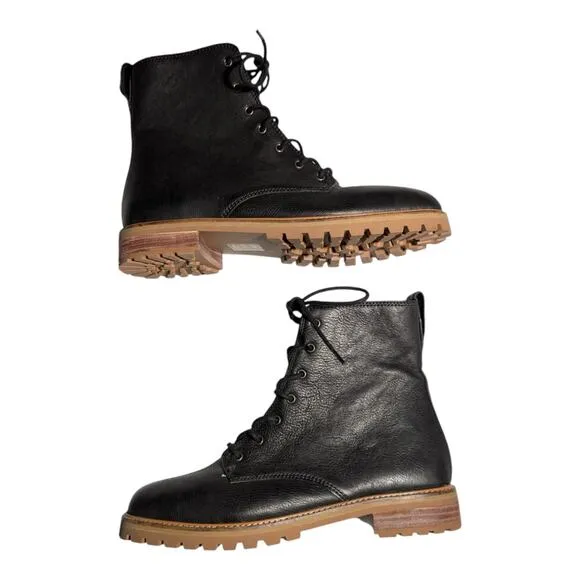 Madewell Clair Black Leather Lace-Up Classic Minimal Utility Combat Boots Sz 9