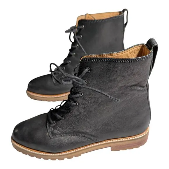 Madewell Clair Black Leather Lace-Up Classic Minimal Utility Combat Boots Sz 9
