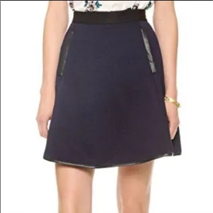 Madewell Luna Quilted Faux Leather Trim Blue and Black Skater Mini Skirt Size 0