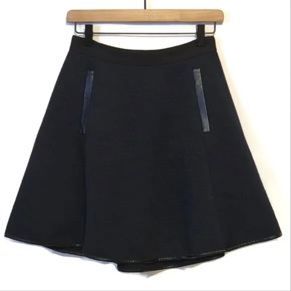 Madewell Luna Quilted Faux Leather Trim Blue and Black Skater Mini Skirt Size 0