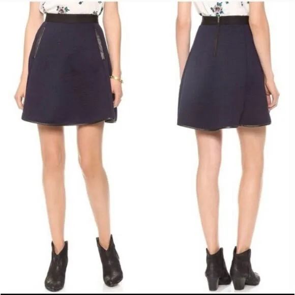 Madewell Luna Quilted Faux Leather Trim Blue and Black Skater Mini Skirt Size 0