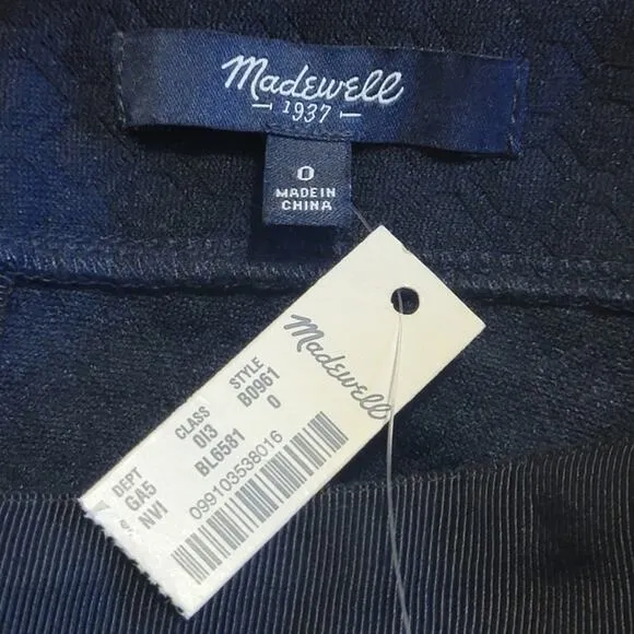 Madewell Luna Quilted Faux Leather Trim Blue and Black Skater Mini Skirt Size 0