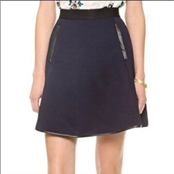 Madewell Luna Quilted Faux Leather Trim Blue and Black Skater Mini Skirt Size 0