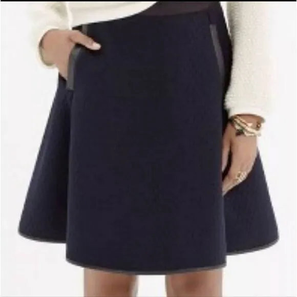 Madewell Luna Quilted Faux Leather Trim Blue and Black Skater Mini Skirt Size 0