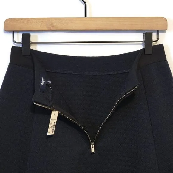 Madewell Luna Quilted Faux Leather Trim Blue and Black Skater Mini Skirt Size 0