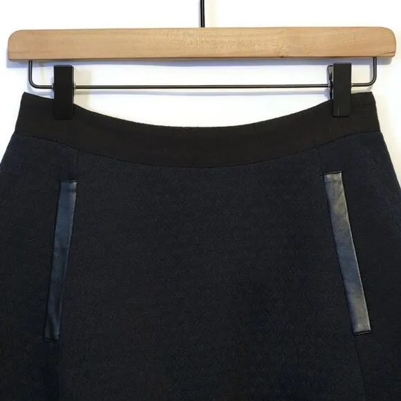 Madewell Luna Quilted Faux Leather Trim Blue and Black Skater Mini Skirt Size 0