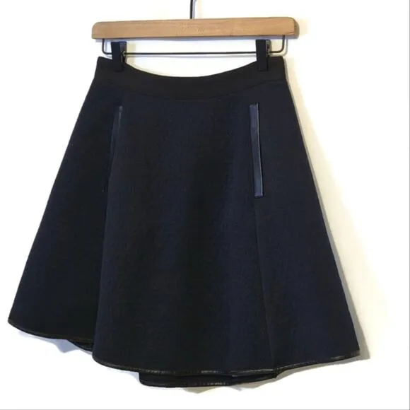 Madewell Luna Quilted Faux Leather Trim Blue and Black Skater Mini Skirt Size 0