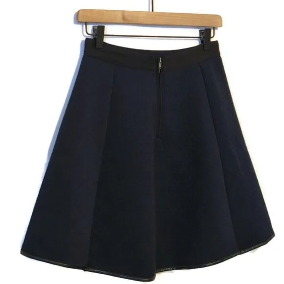 Madewell Luna Quilted Faux Leather Trim Blue and Black Skater Mini Skirt Size 0