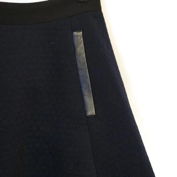 Madewell Luna Quilted Faux Leather Trim Blue and Black Skater Mini Skirt Size 0