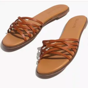 Madewell NWOB Brown Leather Tracie Crisscross Slide Sandals - 8