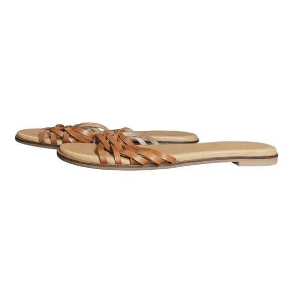 Madewell NWOB Brown Leather Tracie Crisscross Slide Sandals - 8
