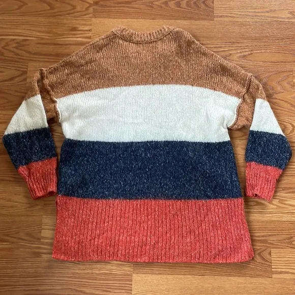 Madewell Orange Gray Brown Cream Striped Baxter Alpaca Sweater Tunic Size Medium