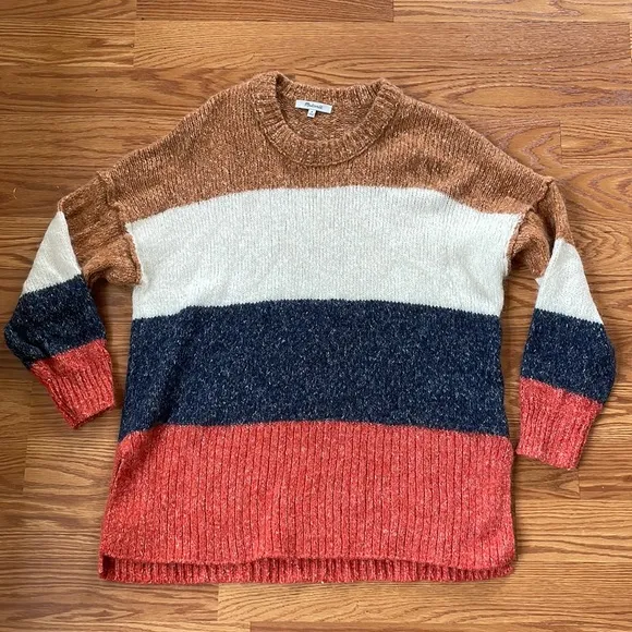 Madewell Orange Gray Brown Cream Striped Baxter Alpaca Sweater Tunic Size Medium