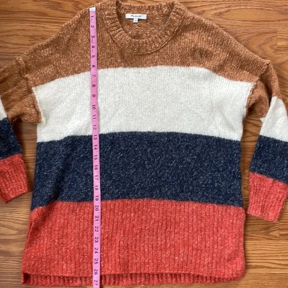 Madewell Orange Gray Brown Cream Striped Baxter Alpaca Sweater Tunic Size Medium