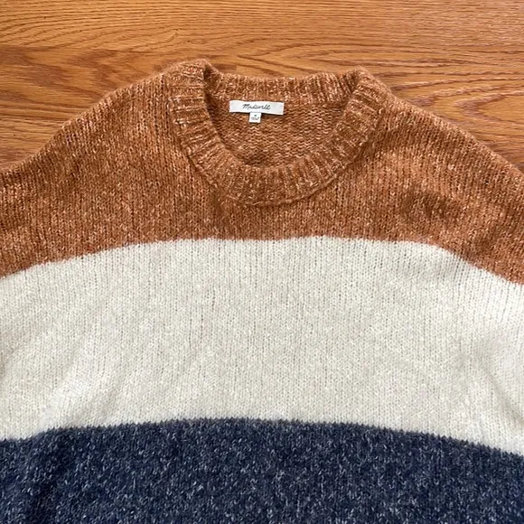 Madewell Orange Gray Brown Cream Striped Baxter Alpaca Sweater Tunic Size Medium