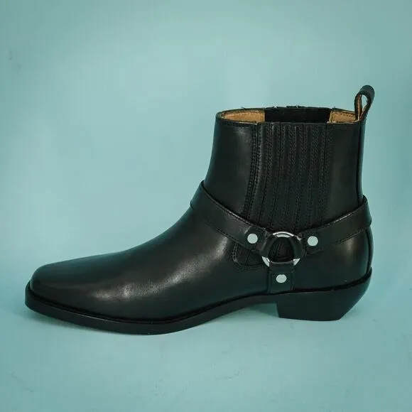 Madewell Size 8.5 Santiago Black Leather Western Moto Ankle Bootie Boots NEW