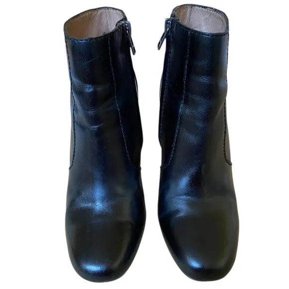 Madewell Sutton Leather Ankle Boots Booties Sz 6.5 Black Block Heel Side Zipper