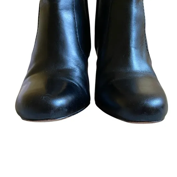 Madewell Sutton Leather Ankle Boots Booties Sz 6.5 Black Block Heel Side Zipper