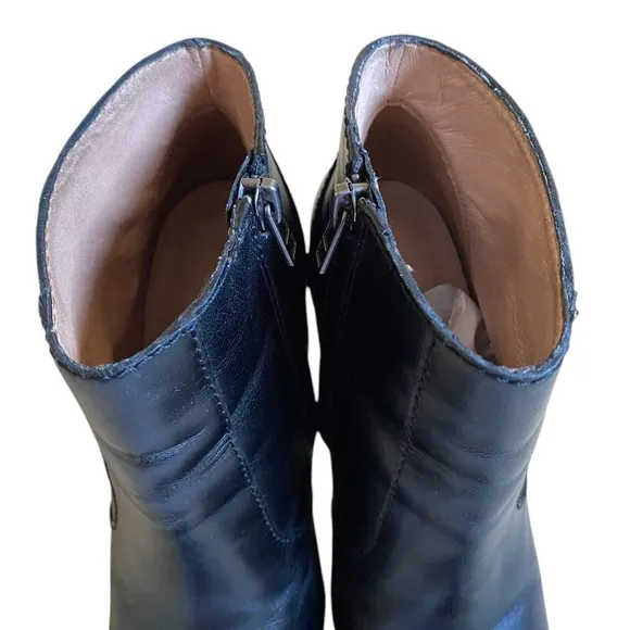 Madewell Sutton Leather Ankle Boots Booties Sz 6.5 Black Block Heel Side Zipper