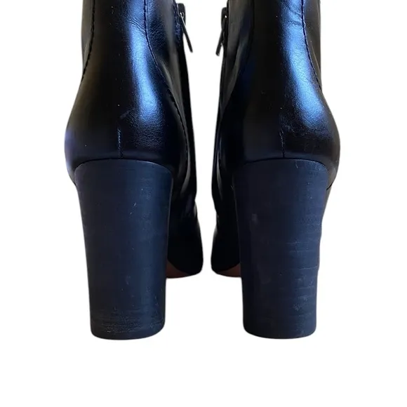 Madewell Sutton Leather Ankle Boots Booties Sz 6.5 Black Block Heel Side Zipper